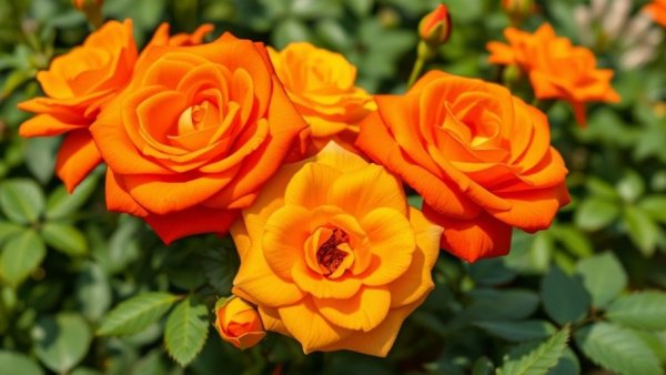 Drought resistant roses blooming vibrantly in a lush garden.