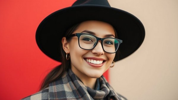 Stylish woman in a hat and plaid coat, Diane Keaton Hudson Grace Collection.