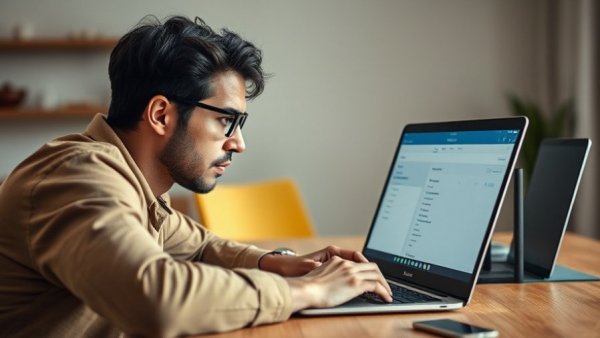 Person configuring router settings on a laptop for securing Wi-Fi network