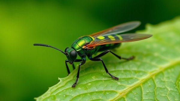 Elm zigzag sawfly resting on a green leaf.