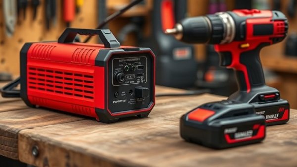 Mini inverter benefits displayed with power tools on a workbench.