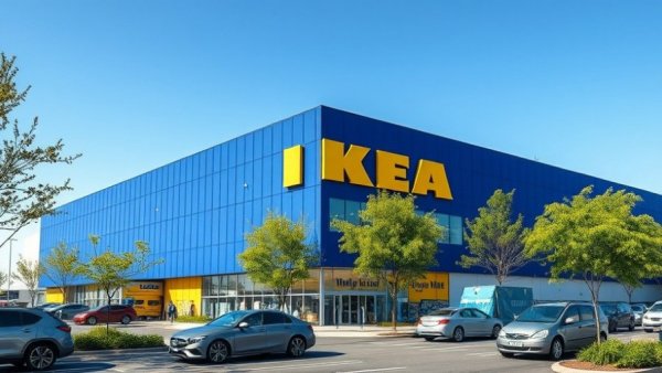 IKEA store with blue and yellow facade under a clear sky.