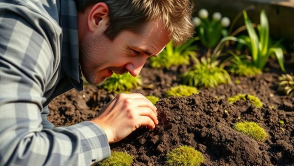 Man inspecting garden soil, invite more good bacteria into your garden.