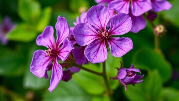 Close-up of Vernonia ‘Iron Butterfly’ flowers with purple petals, lush green background.