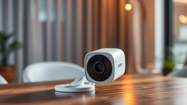 Compact security camera on table, renter-friendly upgrade.