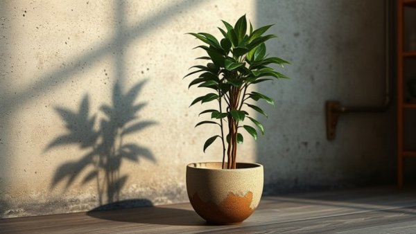 Rustic houseplant in artisanal pot, houseplant styling art