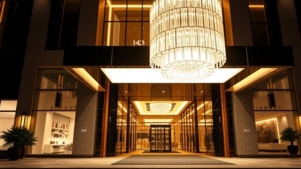 Fairmont Golden Prague hotel renovation entrance showcasing modern design.