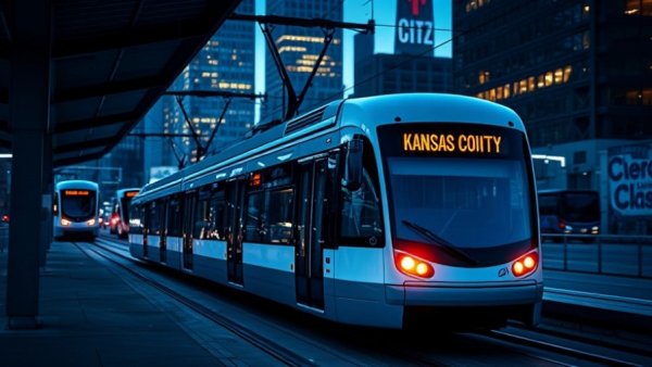 Kansas City Streetcar Expansion at twilight station