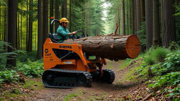 Sherpa Z40T mini track loader moving a log in a forest.