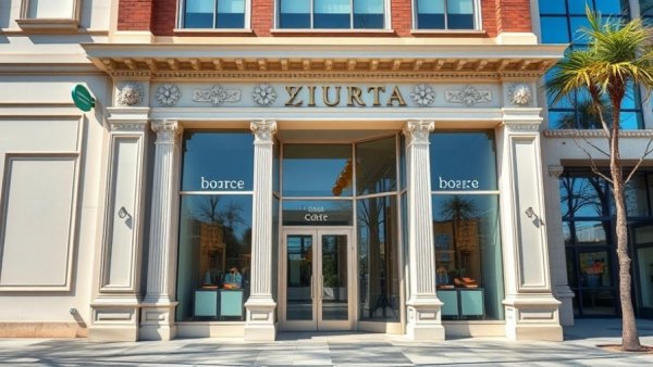 Elegant storefront architecture of a retail shop under bright daylight.