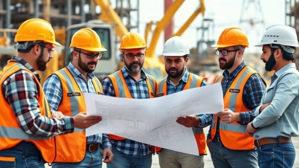 Home Service Industry Innovations: Diverse construction team collaborating.