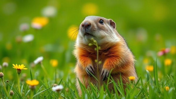 Curious groundhog in meadow affecting ecosystem.