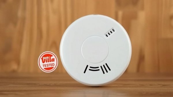 First Alert Smart Smoke Alarm with Bob Vila badge on wood.