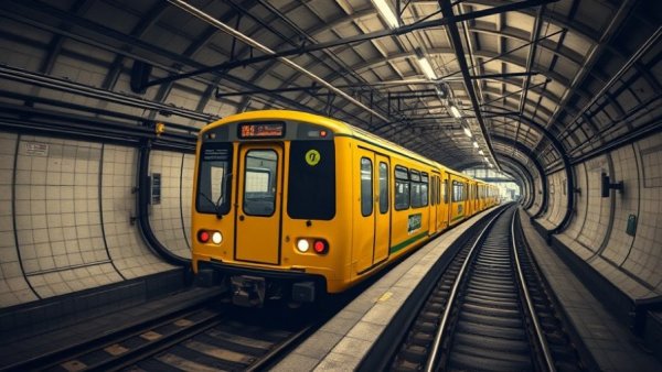 Yellow train in tunnel at Budapest Airport rail link