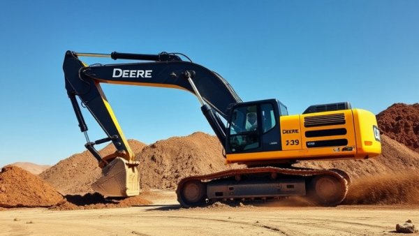 Deere P-Tier Excavator at construction site under blue sky.