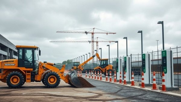 NEVI funds for EV charging projects at construction site with bulldozer.