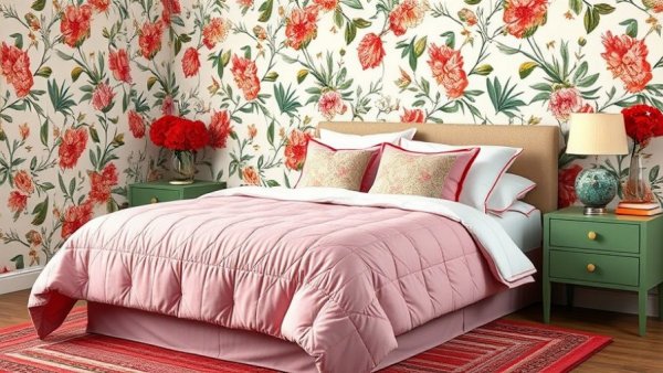 Little Greene Botanical Wallpapers in chic bedroom setting.