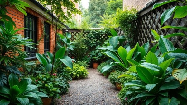 Lush urban garden design with diverse greenery in London.