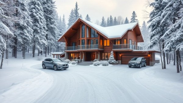 Modern home in snowy setting highlighting data loggers in home safety.