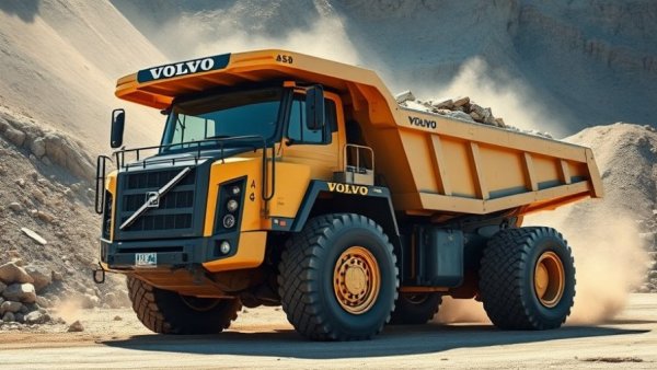 Volvo A60 articulated dump truck carrying rocks in quarry.
