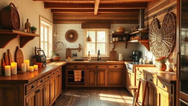 Cozy rustic kitchen interior reflecting 2026 gardening trends in decor.