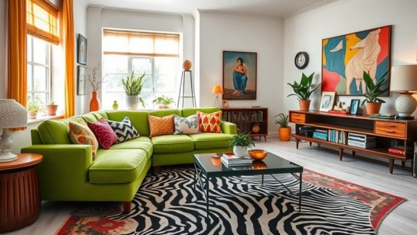 Vibrant living room showcasing next decor trends for 2026 with bold colors.