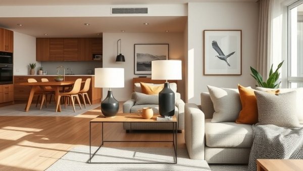 Modern living room with Básica Table Lamp trend and open design.
