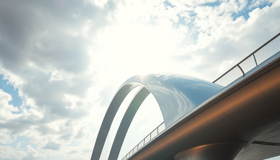 Modern bridge design by Norman Foster with Porsche, curved metallic form.