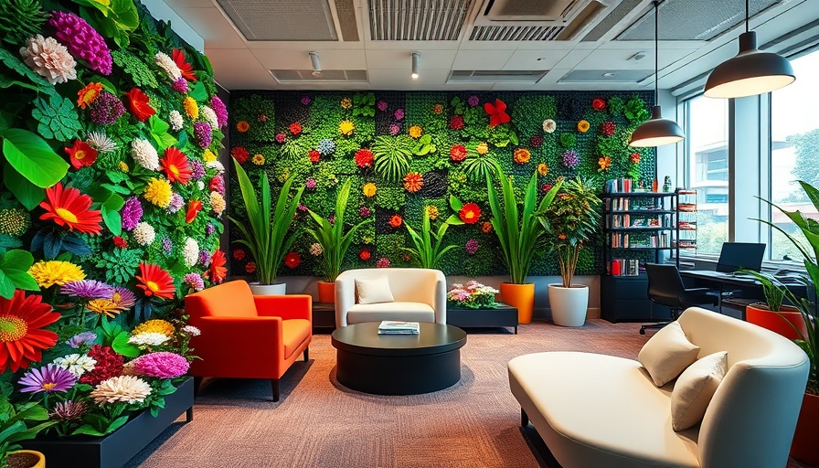 LEGO Boston headquarters office lounge with green and floral decor.