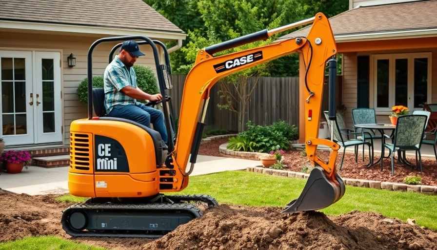 Case CE Mini Excavator operating in a suburban backyard.