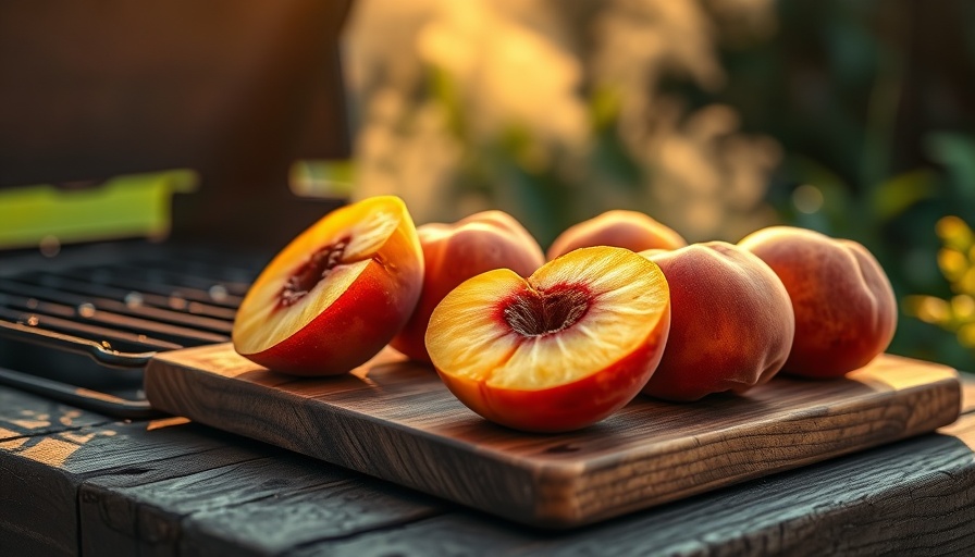 Grilling fruits: juicy peaches ready for the grill, sunlit.