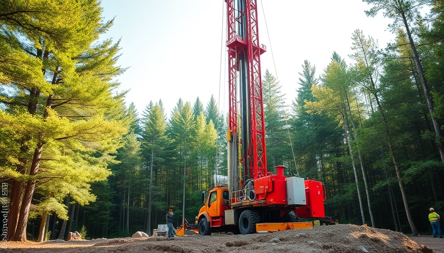 Geothermal heating and cooling system installation in forest.