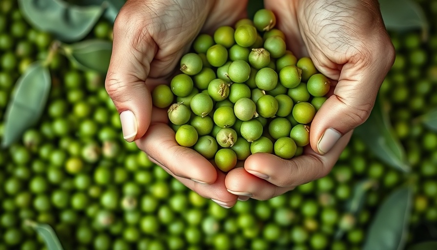 Hands holding peas during England's Pea Week Celebration.