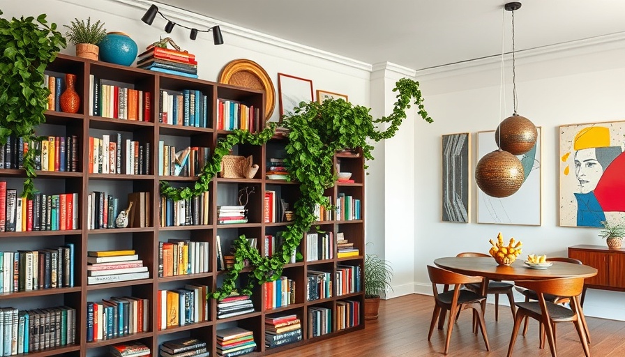 Brooklyn Loft Industrial Edge Design with vibrant bookshelf and abstract art.