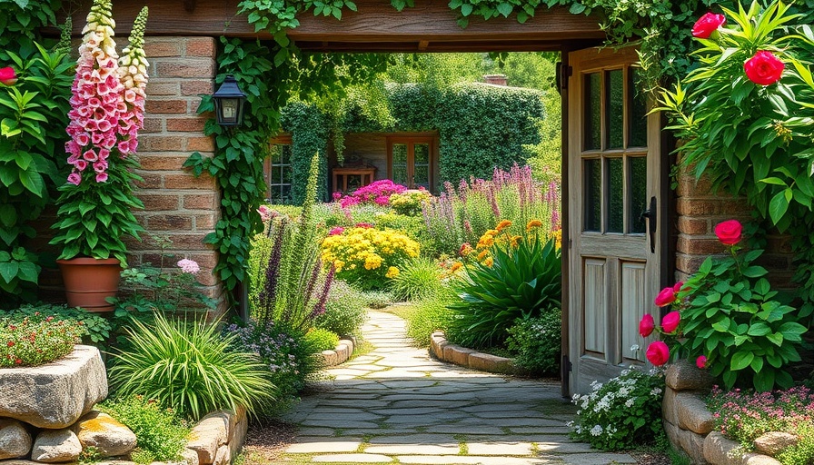 Spilsbury Farm Rose Garden entrance with stone path and colorful blooms.