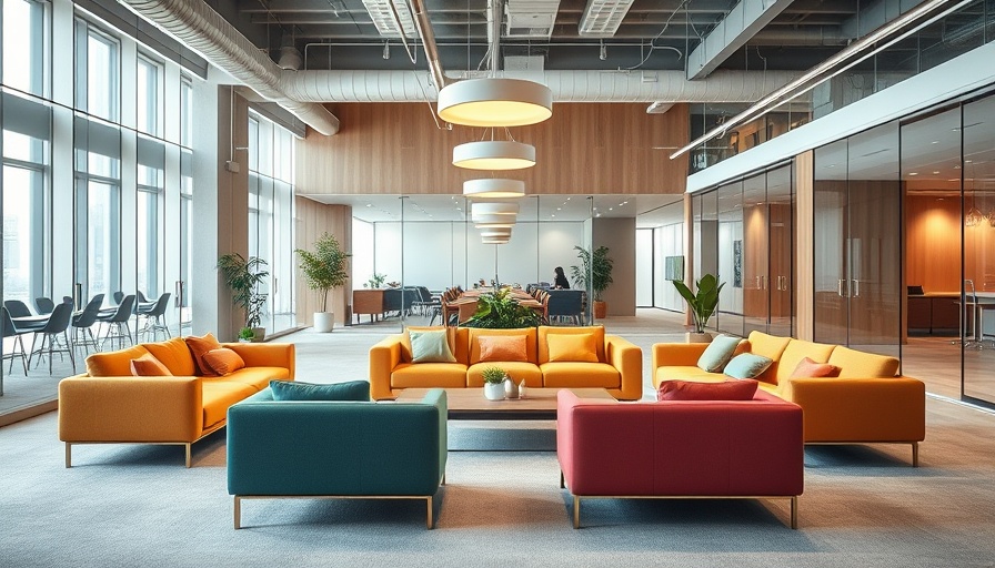 Creative workspaces design featuring vibrant modular sofa and open layout.