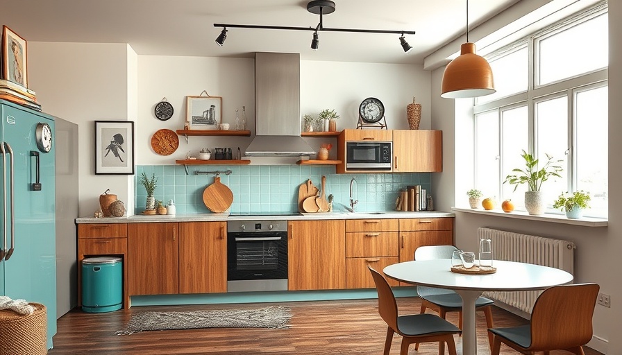 Retro-inspired Kraków apartment kitchen design with modern elegance.