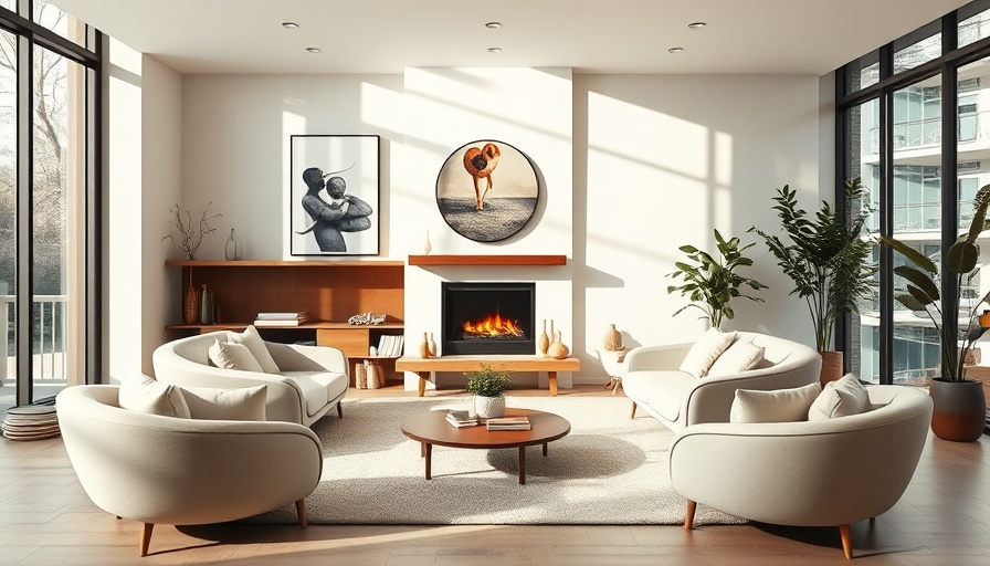 Modern room with sculptural furniture and nature-inspired decor
