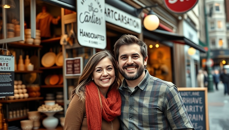 Couple outside an artisan store for handcrafted home goods.