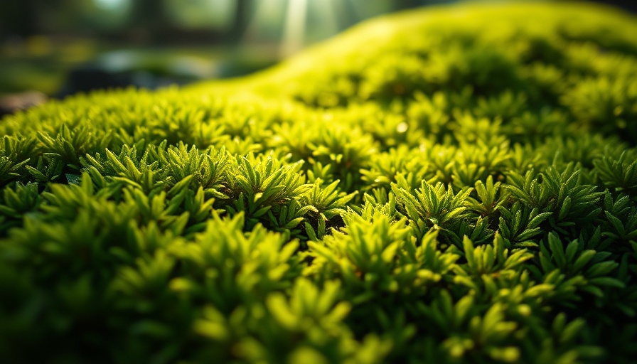 Lush green moss replacing lawn grass, vibrant botanical texture.