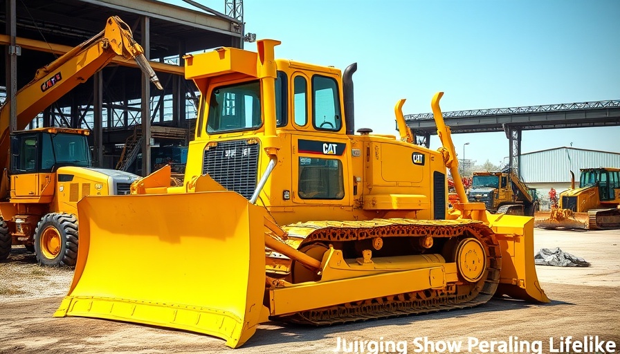 Bright yellow Cat Twin D8 dozer in industrial yard.