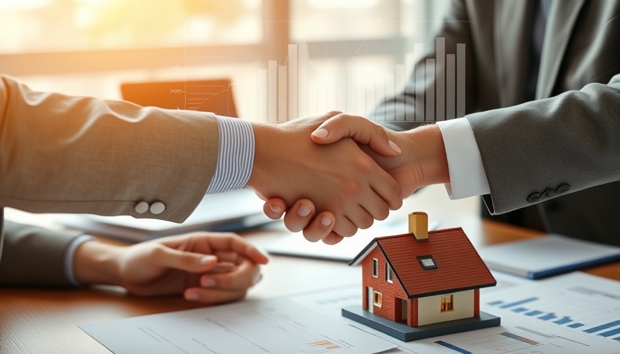 AI in construction bidding and negotiation handshake with digital overlay.