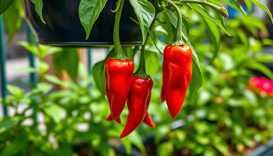 Chili plant with ripe peppers in container, heat tolerant plants in containers.