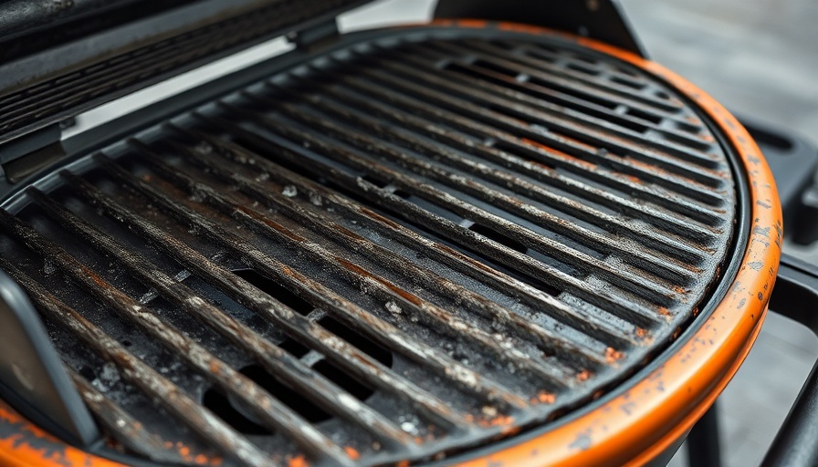 No-Scrub Grill Cleaning Trick, dirty grill with blackened grates.