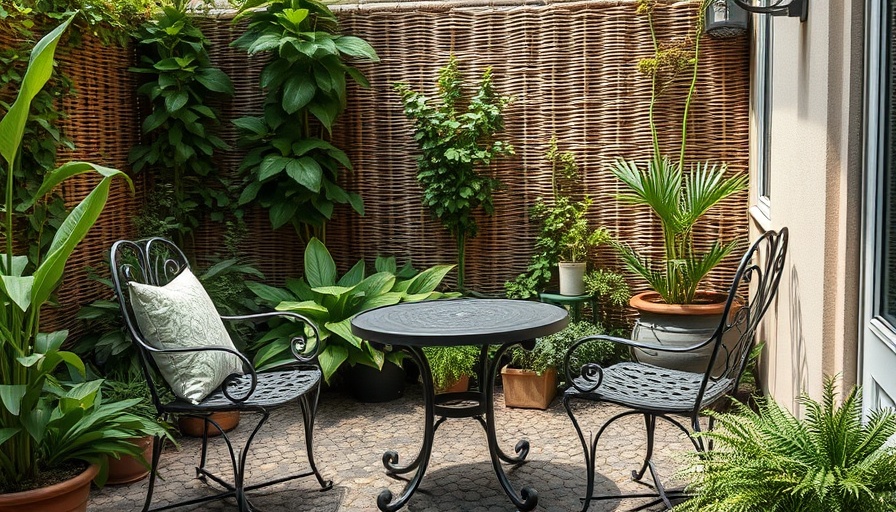 Cozy urban garden makeover with furniture and greenery.