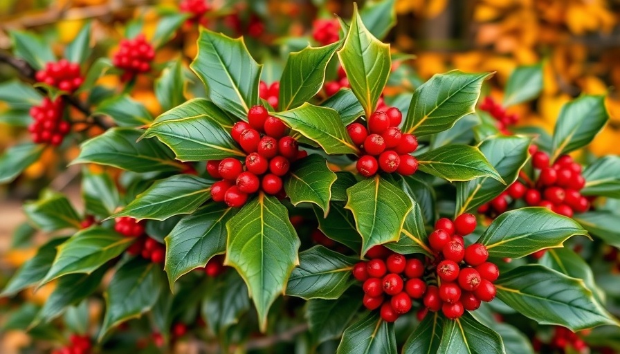 Yaupon holly berries and leaves in autumn.