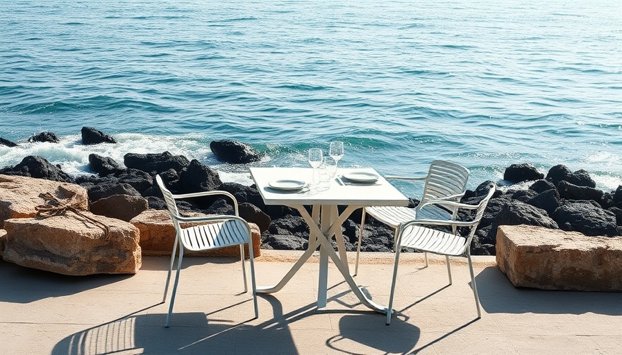 Serene dining table by ocean rocks, Do Not Disturb setting.