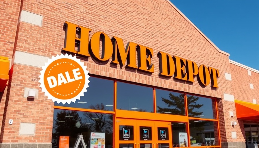 Home Depot entrance with deal alert for Labor Day Sale.