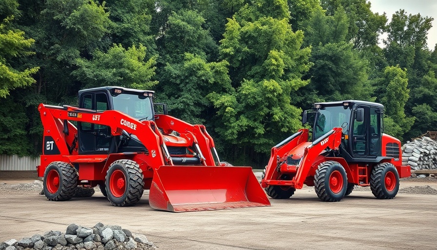 Sleek large-frame compact loaders at a construction site.