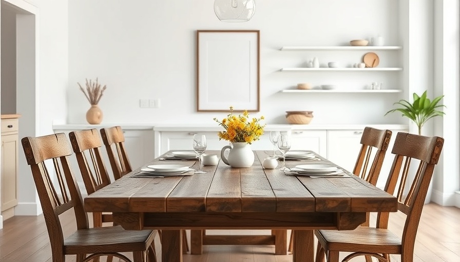 Vintage furnishings in a London apartment with wooden dining table and chairs.